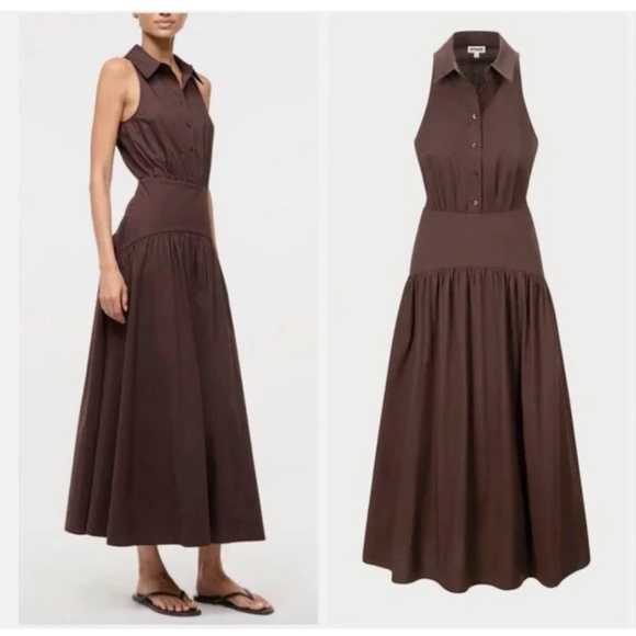STAUD Romy Midi Dress – Earth Café Brown – Size 6 – NWT - Picture 2 of 12